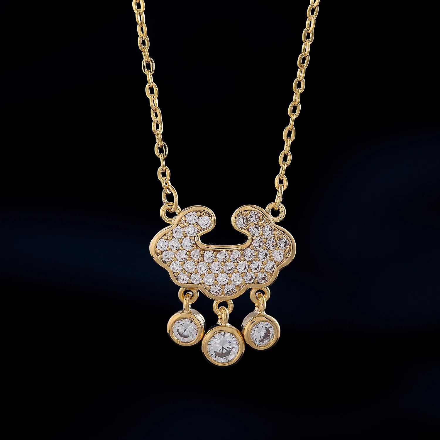 Chinese Style Best Wishes Gold Silver and Rose Gold Plated Zircon Longevity Lock Pendant Necklace Charm Necklace for Women Gift