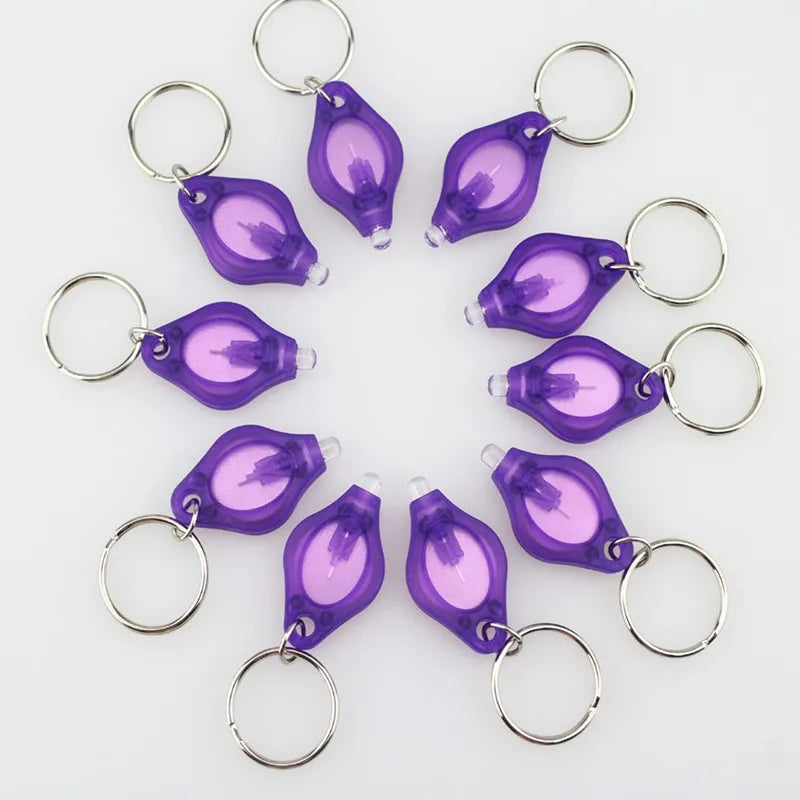 UV Mini Keychain LED Multicolor Flashlight Torch Light Lamp White and Purple Key Ring Light UV Keyholder Flashlight Ultraviolet