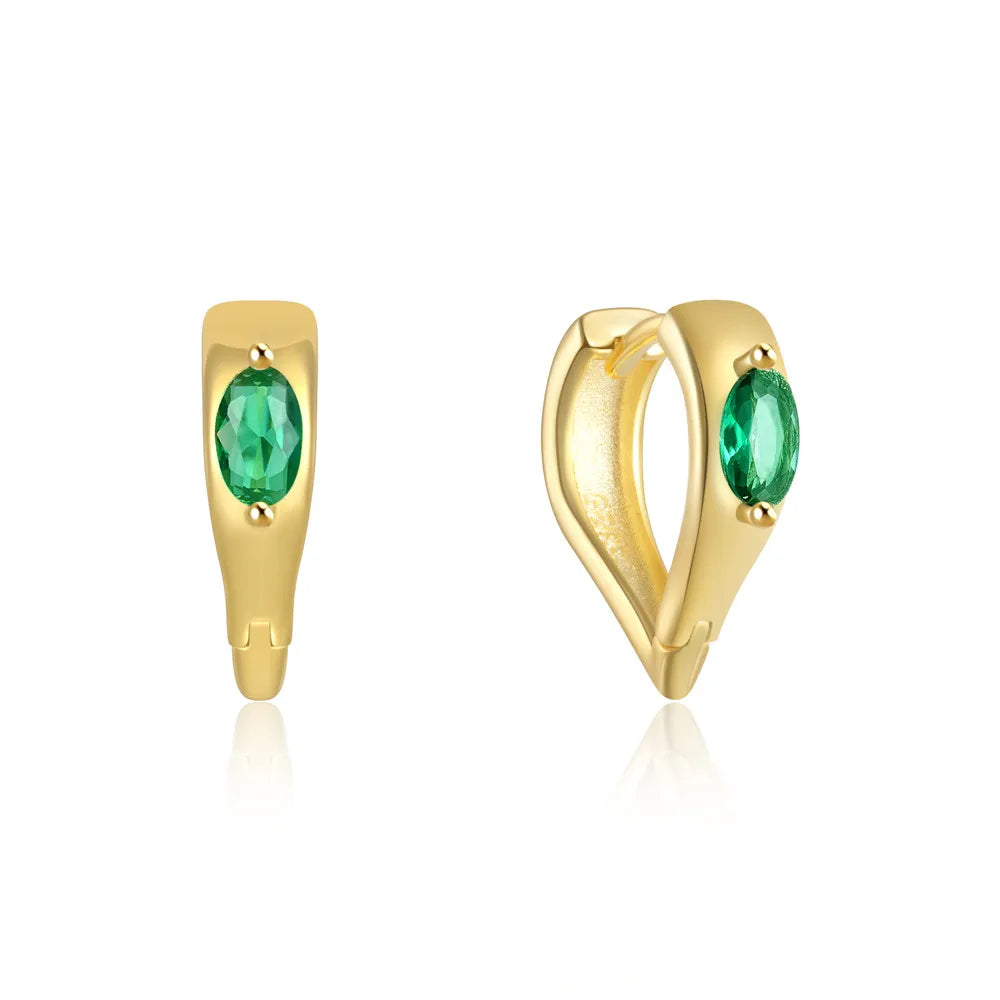 CANNER Minimalist 925 Sterling Silver Emerald Zircon Earrings Jewelry Geometric Heart Shape Hoop Earrings for Women