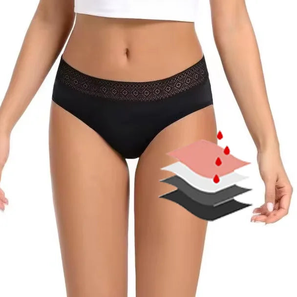 4 Layer Menstrual Panties for Women Lace Period Panties Absorbent Brief Overnight Leakproof Period Underwear Culotte Menstruelle