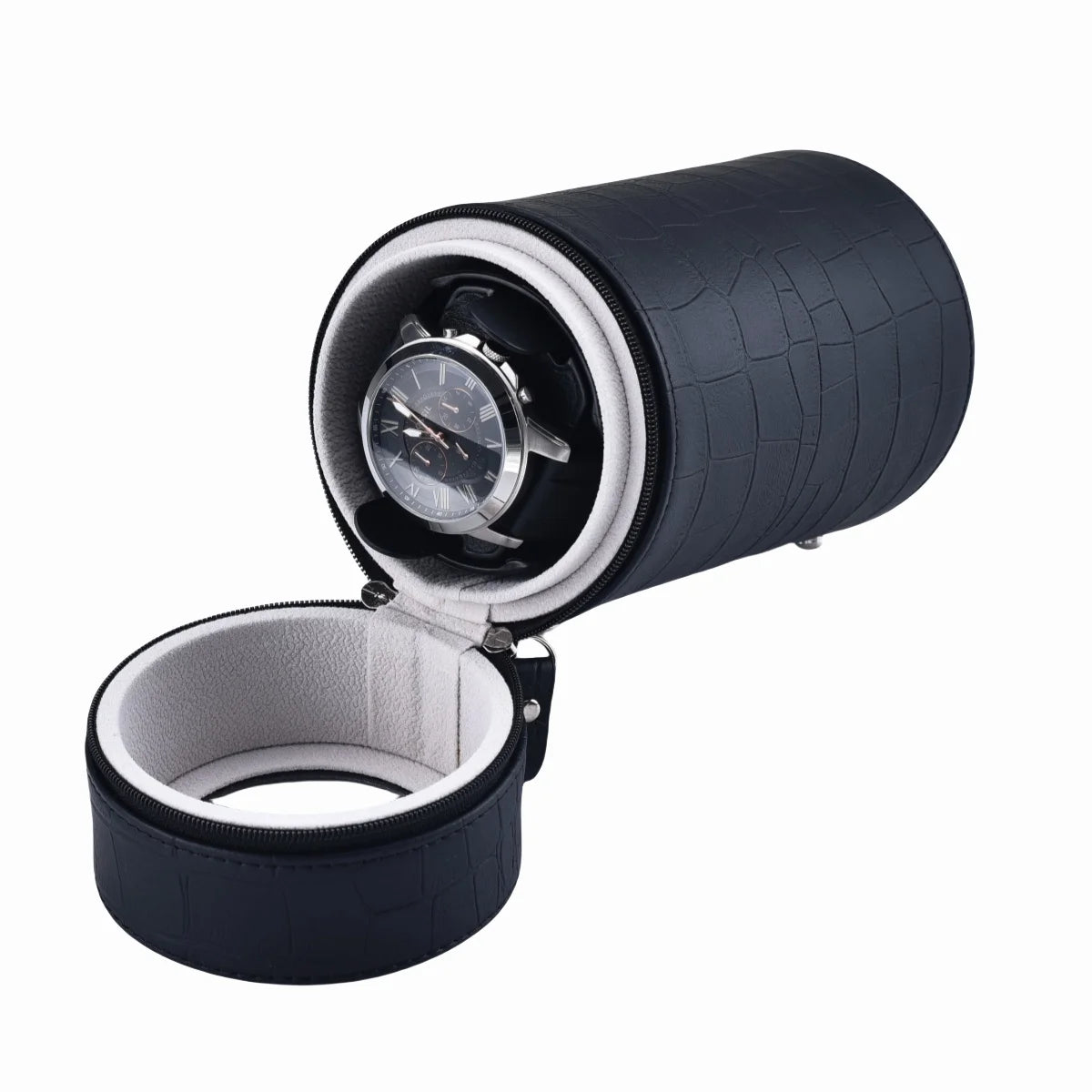 LAIHE Portable Travel Round Battery Powered 1 Rotor Crocodile Pattern Leather Single Luxury Automatic Watch Winder