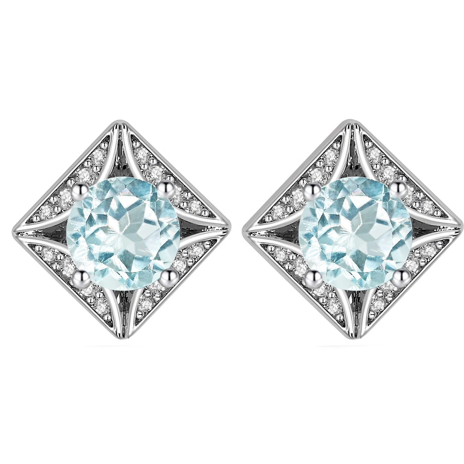 Wholesale High Quality Gemstone Jewelry Hypoallergenic 925 Sterling Silver Blue Topaz Stud Earrings for Women Destiny Jewellery