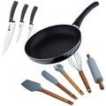 Pan Set 24x4.5cm pressed aluminum + 3 Knives: Chef Multipurpose Peeler stainless steel + 5 Silicone Kitchen Utensils PIXEL