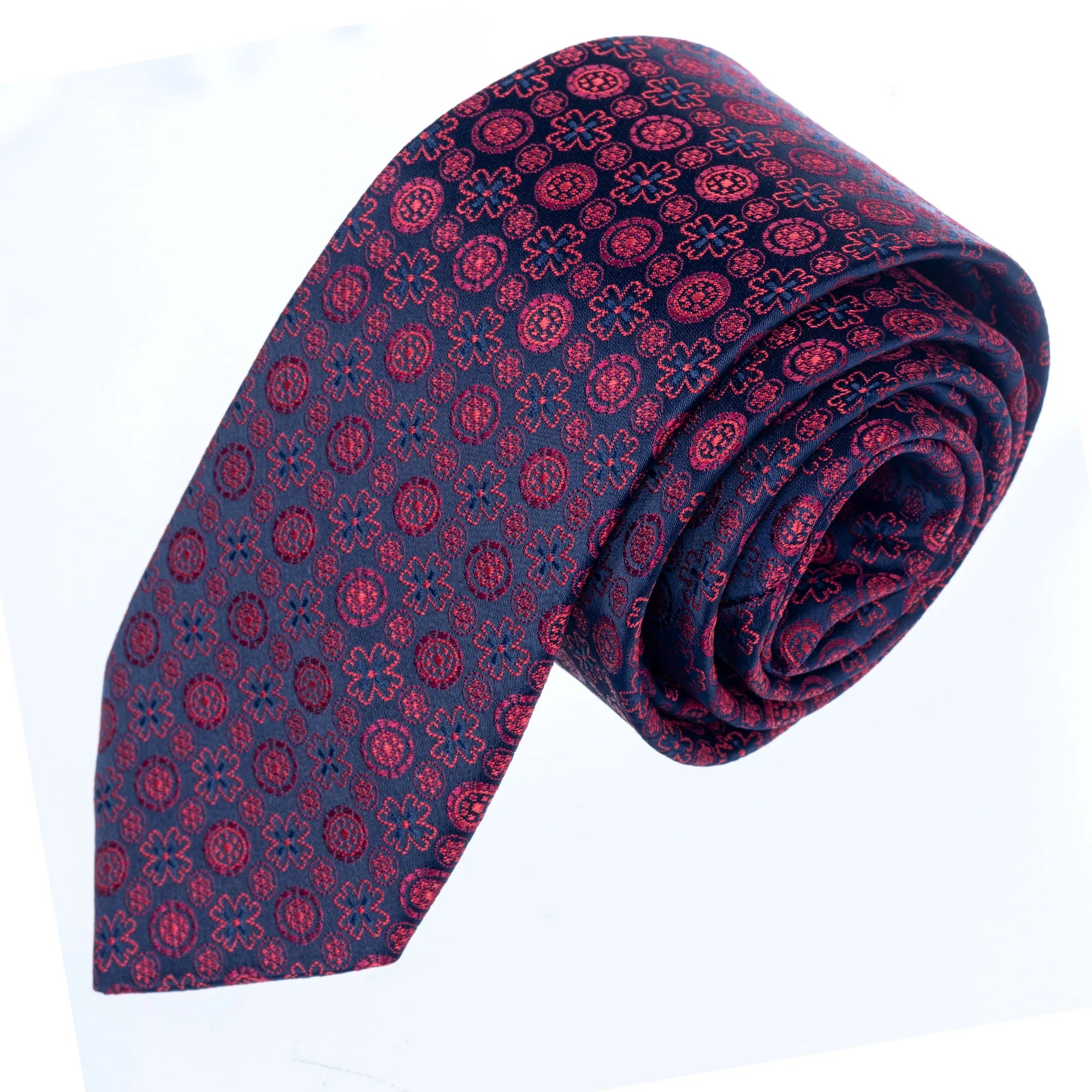 Exve Exclusive Navy and Red Floral Handmade Necktie From Turkey