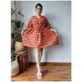 Custom made Ethnic Print Cotton Kaftan Mini Dress-V-Neck with Adjustable Waist suitable for boutique clients and resellers