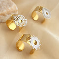 Fenyi Wholesale Jewelry Sunflower Stainless Steel Plated 18K Gold and Silver Splicing Fashion Niche Temperament Female Ring