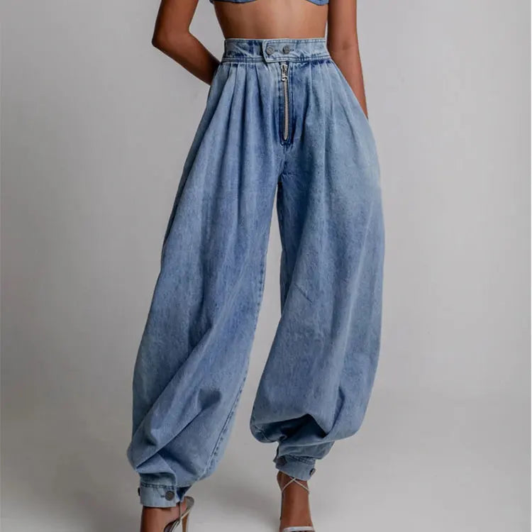 WCross-Border Women's Western New Summer Denim Pants - High-Waisted Zipper Cuffed Loose Casual Retro Wholesale