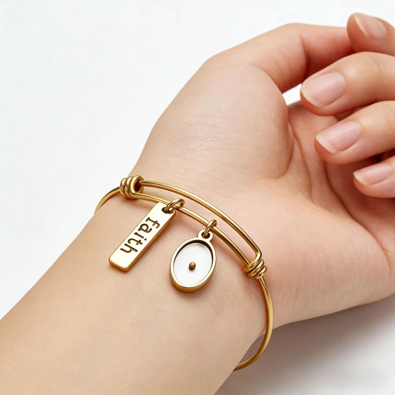 Stainless Steel Real Gold Plated Adjustable Stretchable Bracelet Mustard Seed Faith Inspired Bangle Jewelry Tarnish Resistant