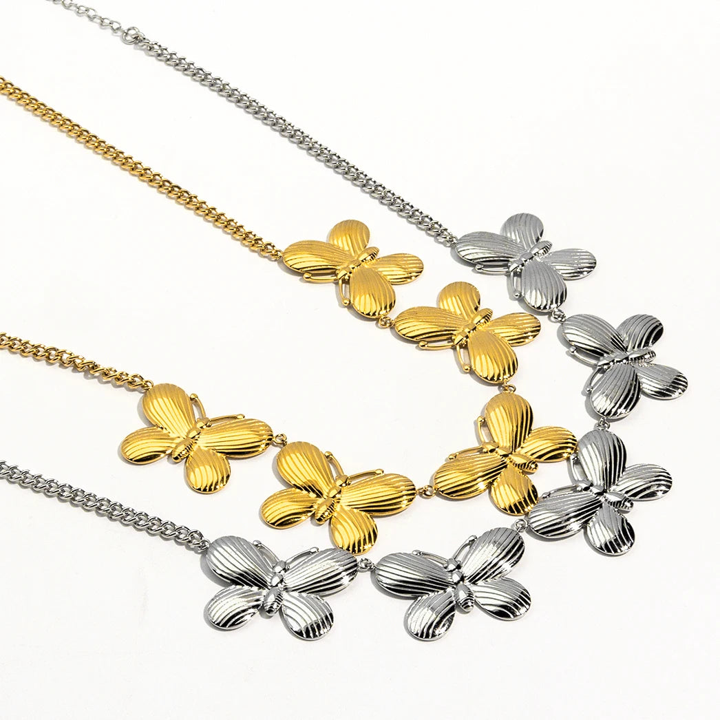 European American Vintage Animal Butterfly Zircon Necklace Earrings 18K Gold Colored Fashionable Versatile Love Theme Cross