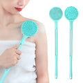Silicone Dual-Sided Bath Brush with Long Handle Soft Bristles for Exfoliating Back Scrubbing & Multi-Function Shower Massage