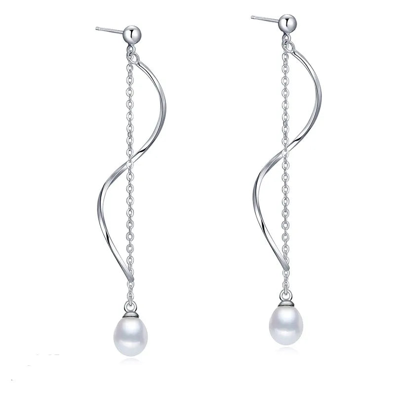 FPB2-001 High Quality Dangle Pear with Stud Fresh Water Pearl Earrings 925 Sterling Silver for Women MegaBDM