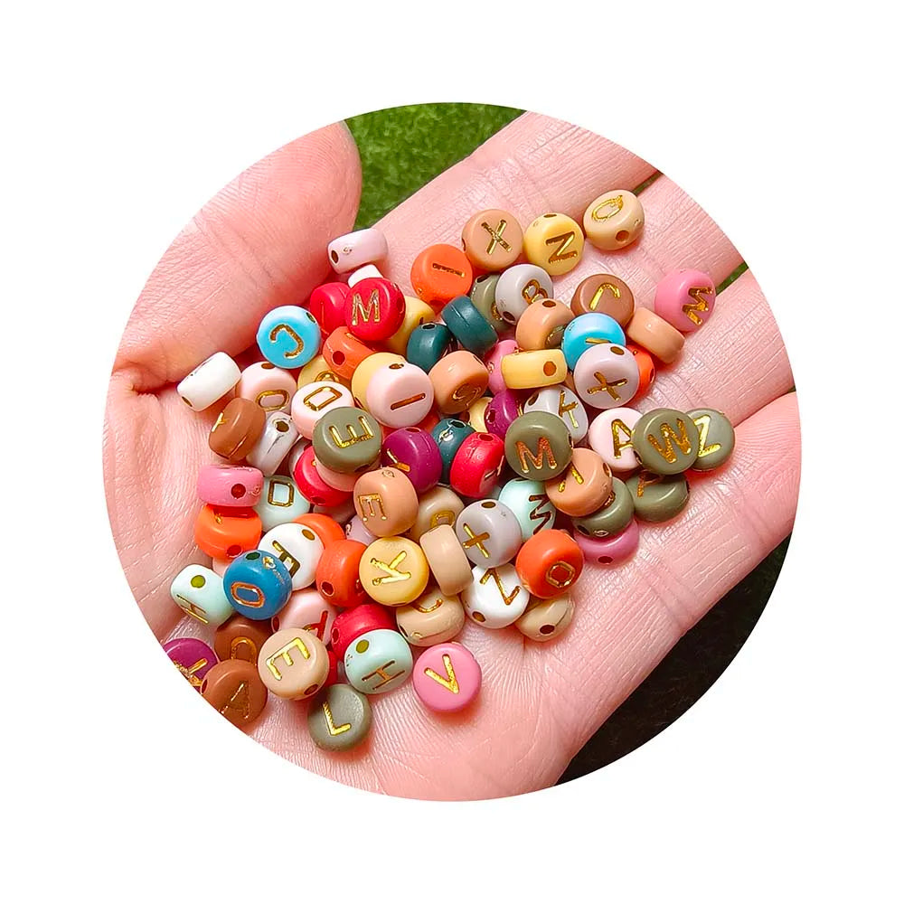 Multi Colors Gold Letters Acrylic Flat Round Letter Beads 7mm Alphabets for Jewellery Keychain Making