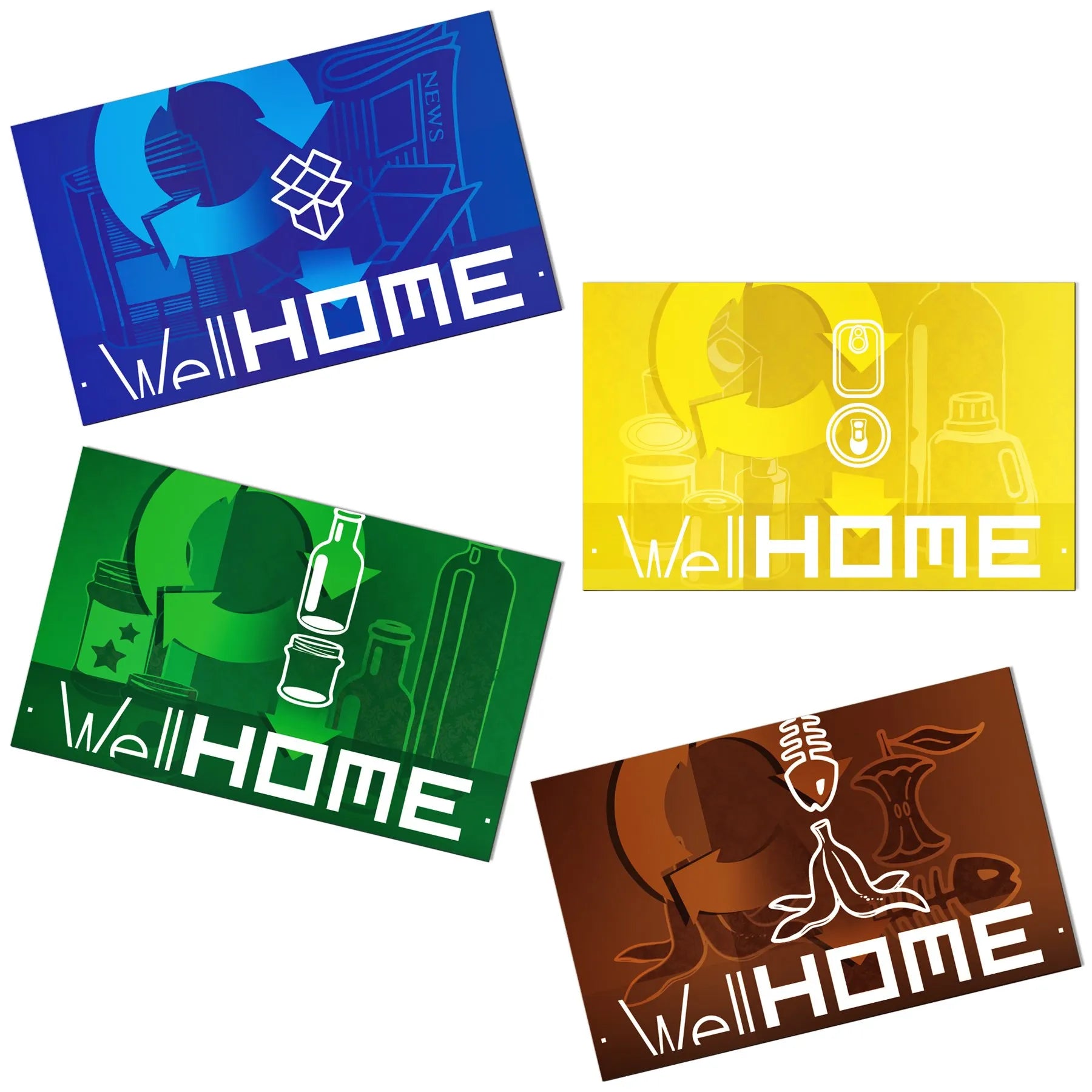 Set of 4 magnetic recycling labels made of matte PVC - full-color - 80mm x 50mm