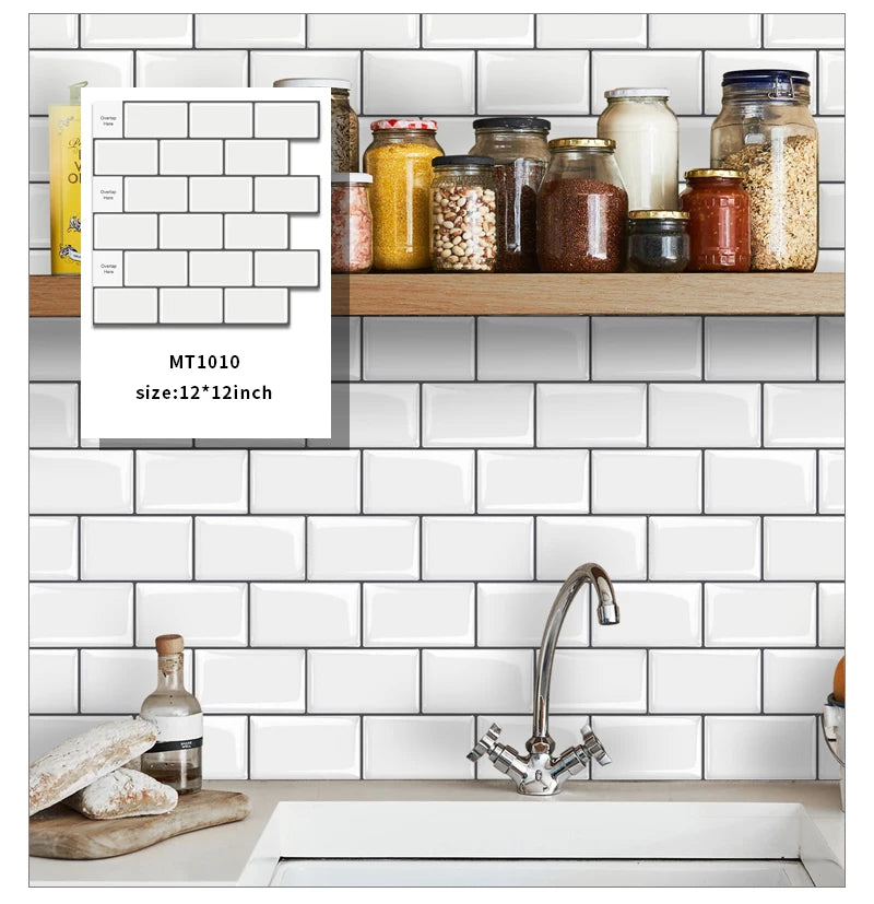 JORUNNS Classic Style Peel and Stick White 3D Wallpaper Renter-Friendly Modern Design Waterproof for Kitchen Wall Tiles
