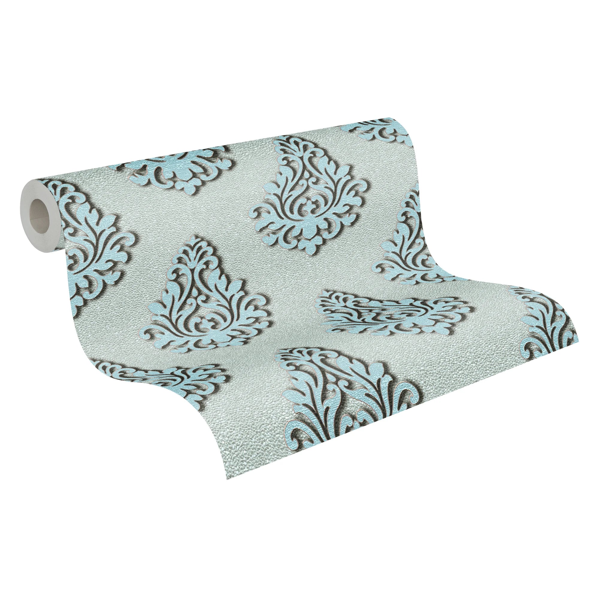 Made Germany Luxury Modern Damask Blue Silver Non Woven Vinyl Wallpaper Rolls Abrasion Light Resistant Kitchen Bathroom Hotel
