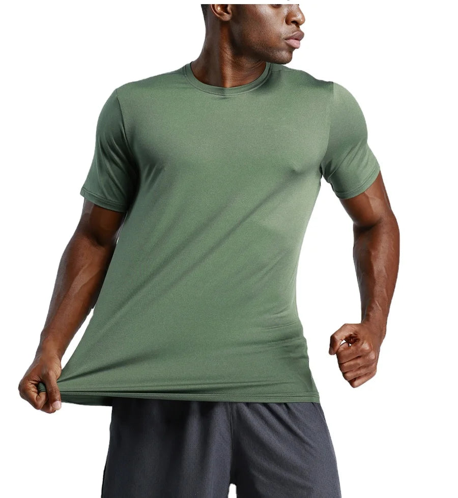 Custom T-shirt Manufacturer Summer Ice Silk Quick Dry Stretch Round Neck Gym T-Shirts for Men