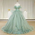 Jancember LSYB01 Glitter Green Satin Lace Quinceanera Dresses for Girls