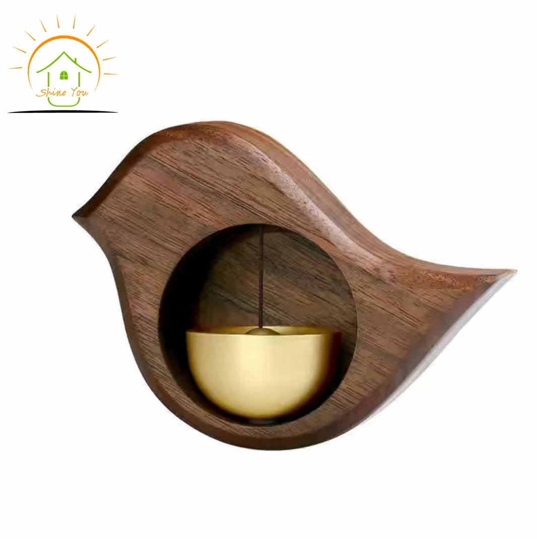 Bird Shape Doorbell Button Wooden Wind Chimes Pure Copper  Home Furnishings Door Hanging Ornaments