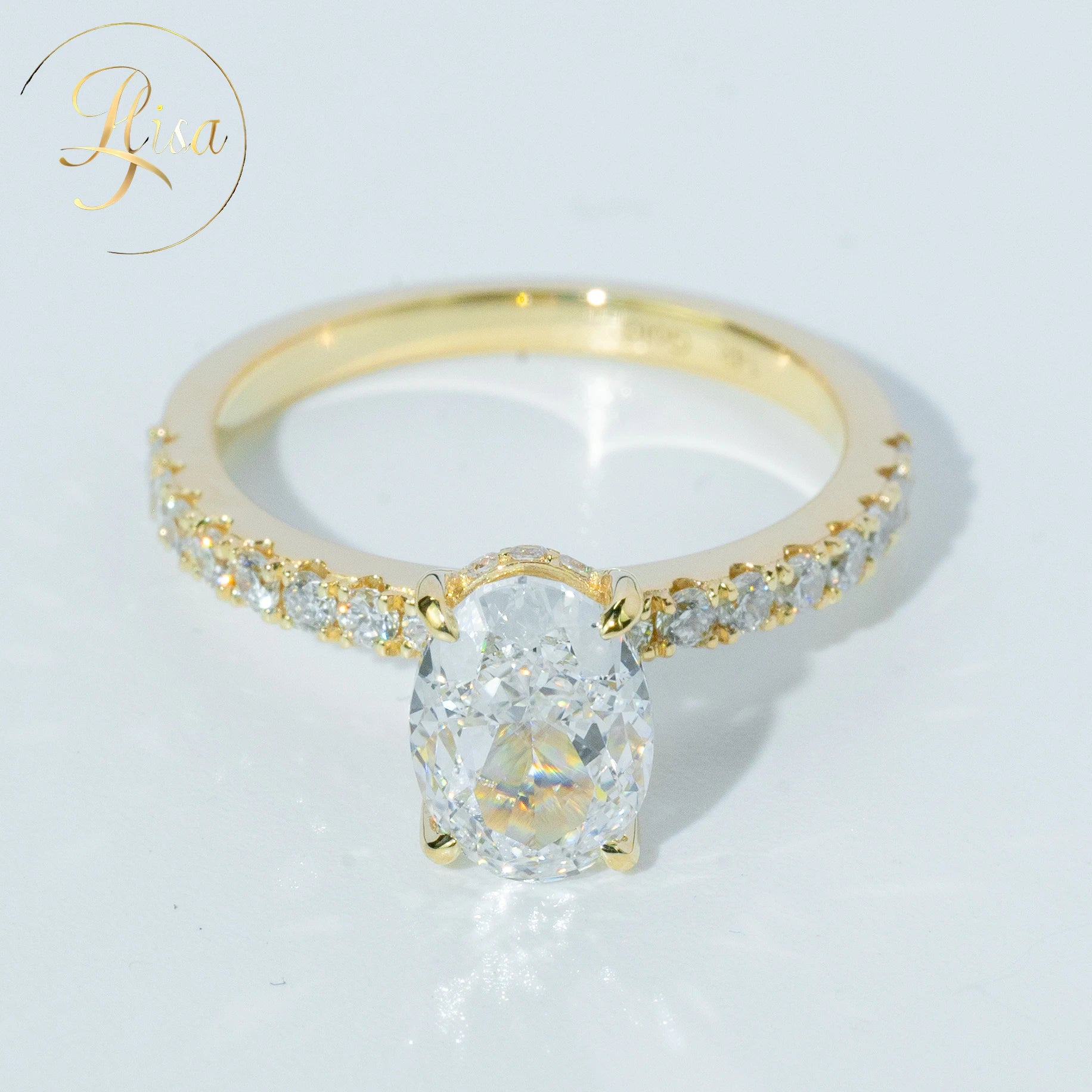 Custom 2.1CT Vvs Lab Grown Diamond Engagement Rings for Women Luxury Yellow Gold 925 Silver Diamond Engagement Ring Fine Jewelry