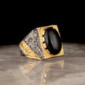 New Arrival Men's 925 Sterling Silver Ottoman Style Ring Bi-Color Rhodium and Gold Designed in Turkey Model RCEGYT-143