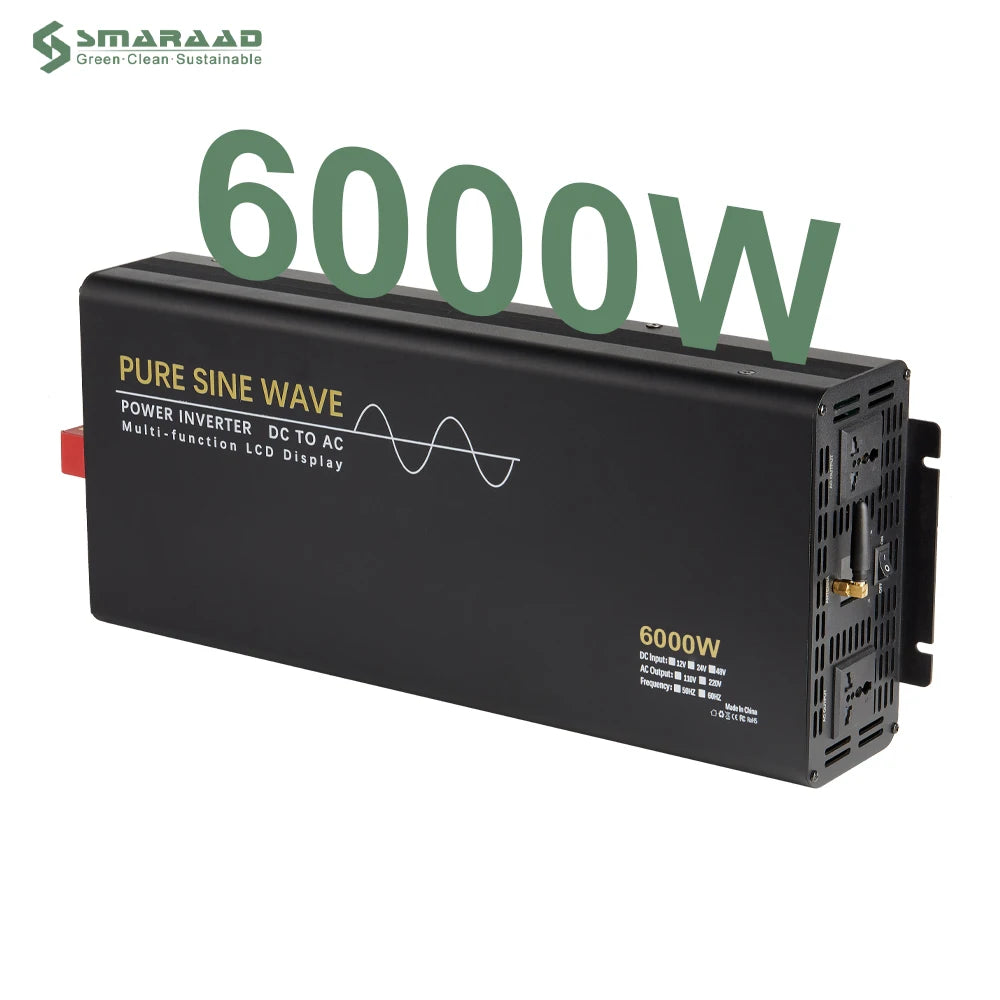 SMARAAD 6000W Pure Sine Wave Solar Inverter DC 12V 24V 48V to AC 220V 110V Grid Single Phase 6KW Battery Inverter