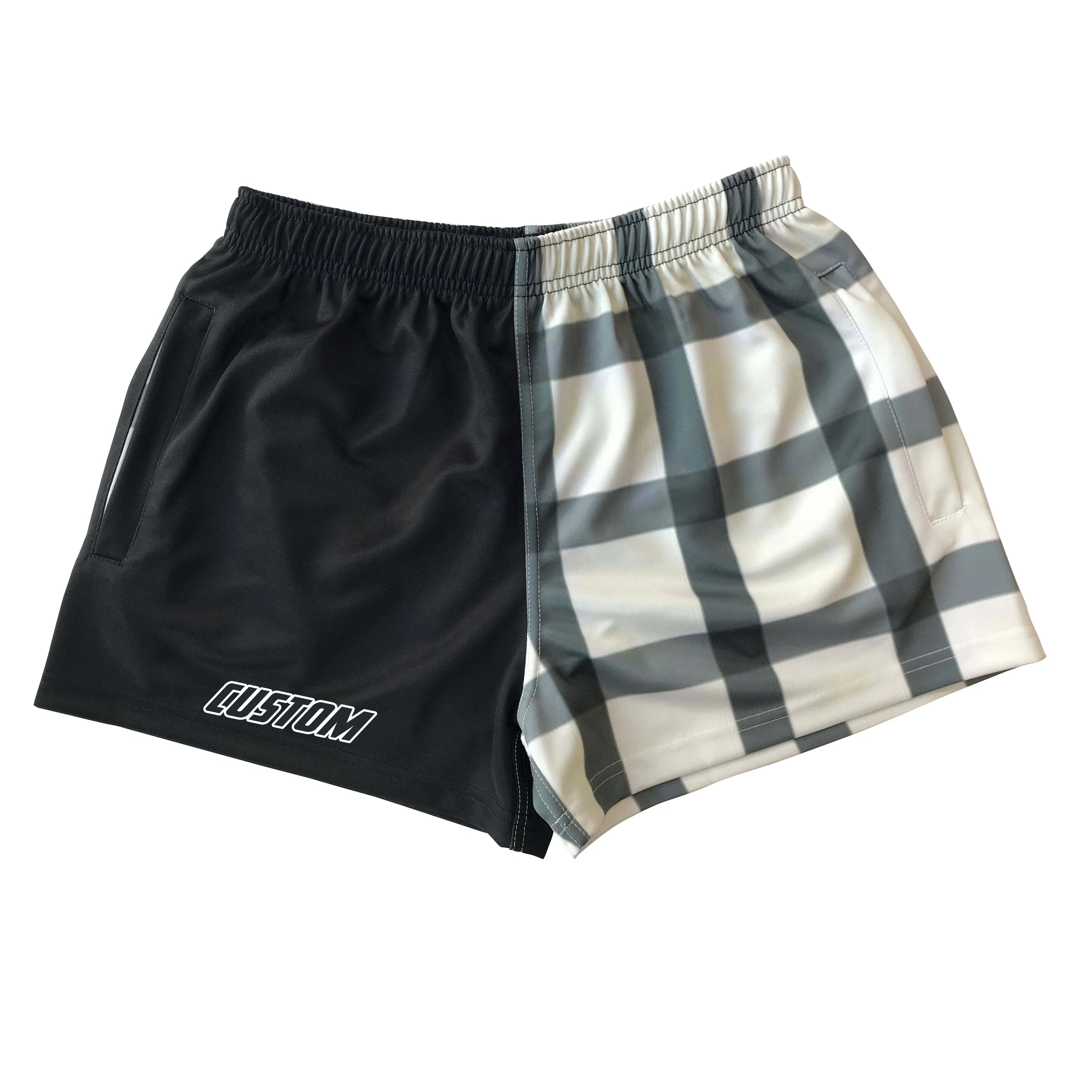 Custom Design Your Own Two Colour Gingham Rugby Shorts Women Footy Shorts With Pockets Sublimation Print