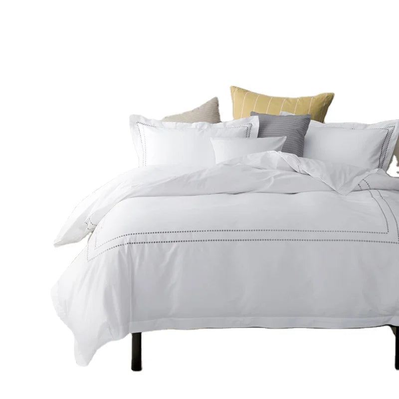 Customized King Size Embroidery Bedding Sheet Set Embroidery Luxury 100%Cotton Hotel Bed Linen