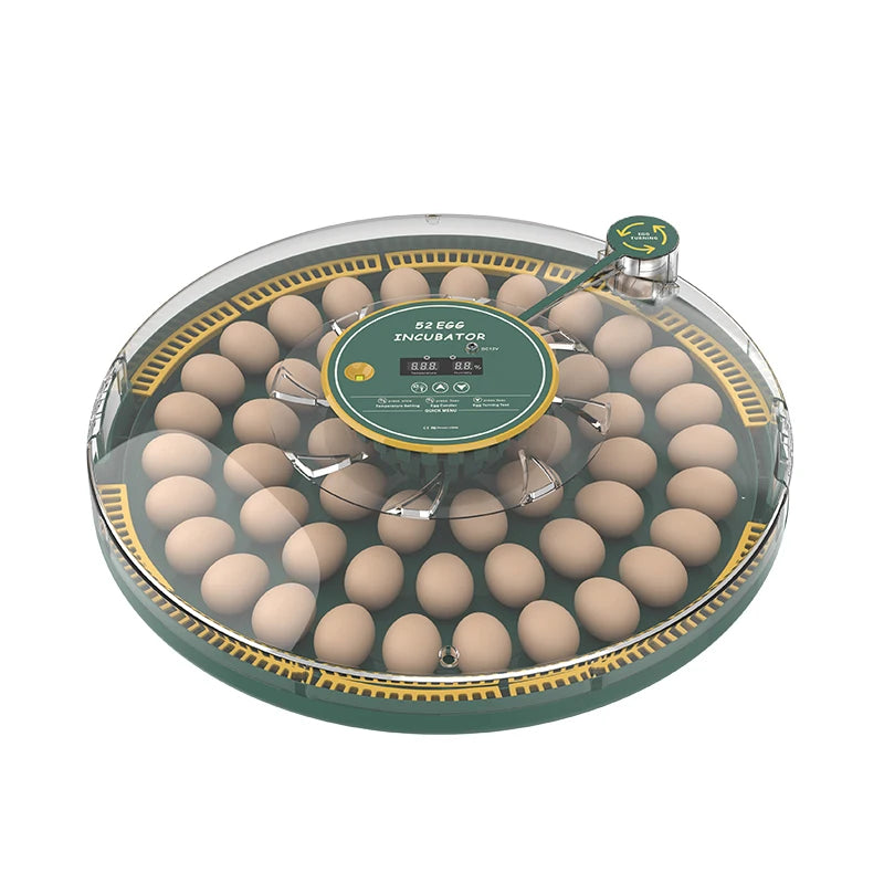 CE Approved WONEGG 2024 Intelligent 52 Eggs Incubator Temperature&Humidity Display Support 12V Battery LED Egg Testing Hatcher