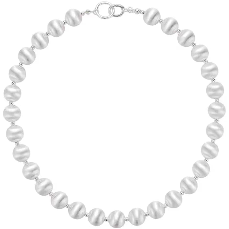 New Advanced Light Luxury Silver Brushed Ball Beaded Necklace Collarbone Chain Fashion Jewelry Factory Custom Wholesale