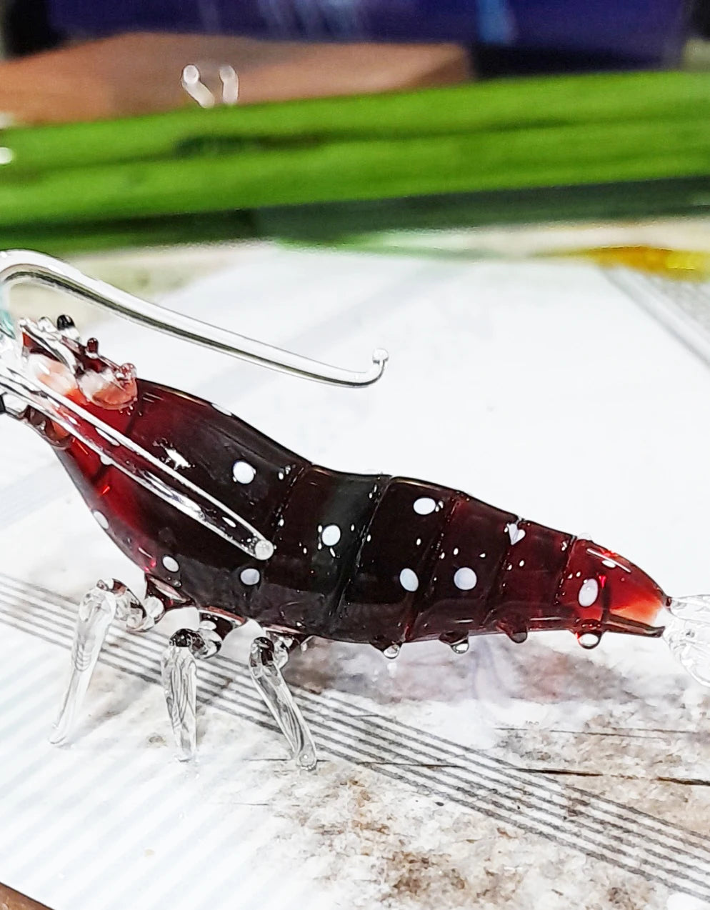 Factory Directly Custom Colorful Oval Shrimp Prawn Lobster Blown Glass Handcrafted Animal Sculpture Holiday Christmas Gift MegaBDM