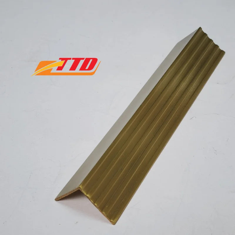 Durable Stylish V-Shaped Copper Trim Anti-Slip Grooves Protects Corner Edges Enhances Safety Waterproof Made Metal for Apartment