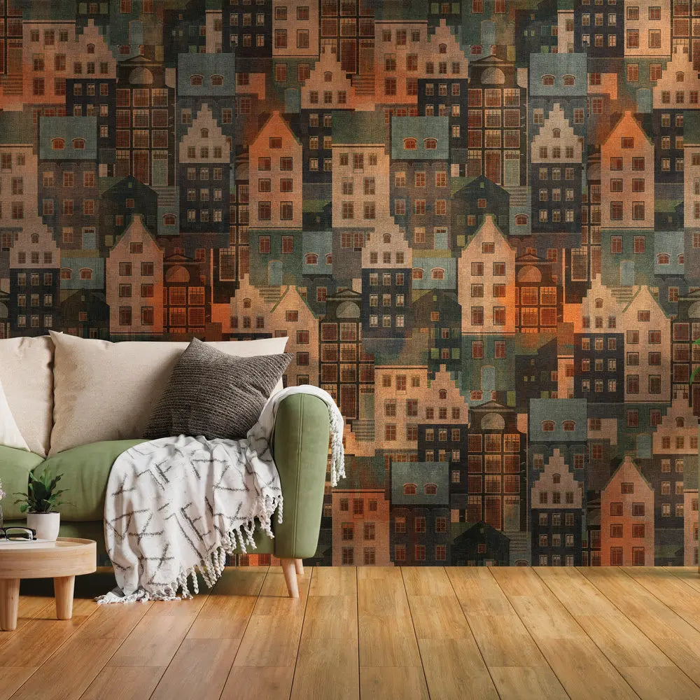 Made in Germany Photo Wallpaper Murals Building Blue Orange Green Non Woven Vinyl Wall Mural Architecture Scenic - 159 x 280 m
