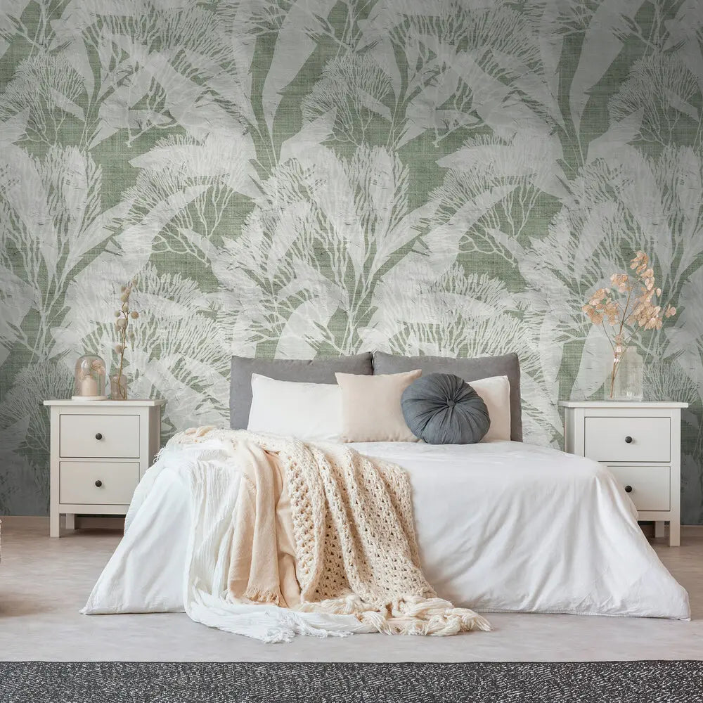 Germany Made Modern Hospital Bedroom Dining Photo Wallpaper Murals Leaves Green White Non Woven Vinyl Premium Moisture-Proof