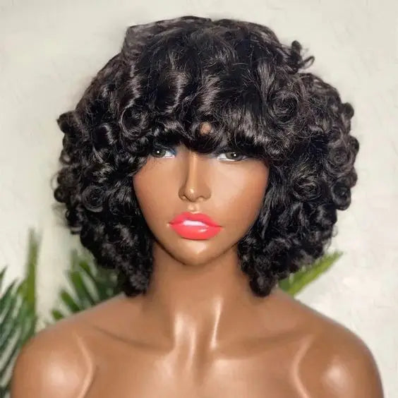 Bouncy Loose Body Wave Machine Made Wig Human Hair Wigs 250 Density Short Loose Body Wave  Non Lace Wigs for Women