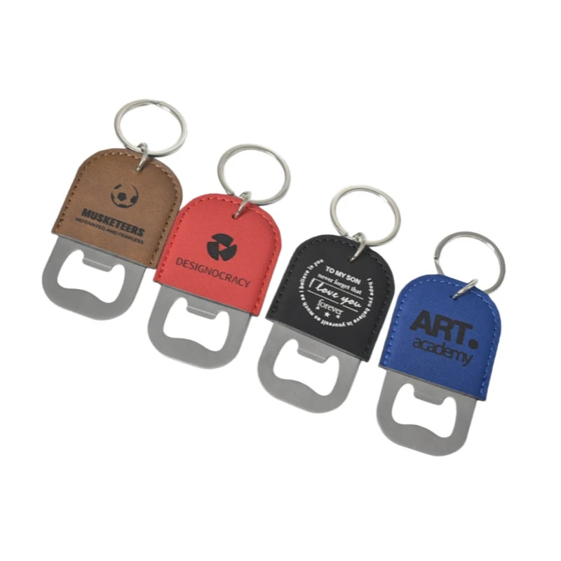 HXY Custom Laserable Stainless Steel & PU Leather Dog Tag Shape Eco-Friendly Manual Bottle Opener Keychain Beer Opener in Stock