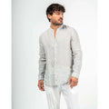 Imperio Shop Recyclable and Biodegradable Casual Men's Green Striped Linen Shirt with Stylish Mao Collar Breathable Size S