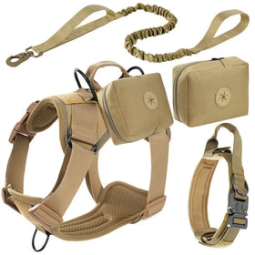 Fashion Heavy Duty Tactical Dog Harness Leash Set Handle No-Pull Reflective Polyester Vest Embroidery Buckle Closure