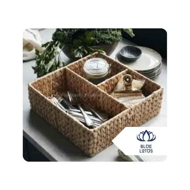Handcrafted water hyacinth storage tray basket ideal for holding snacks keys or toiletries From Blue Lotus Vietnam