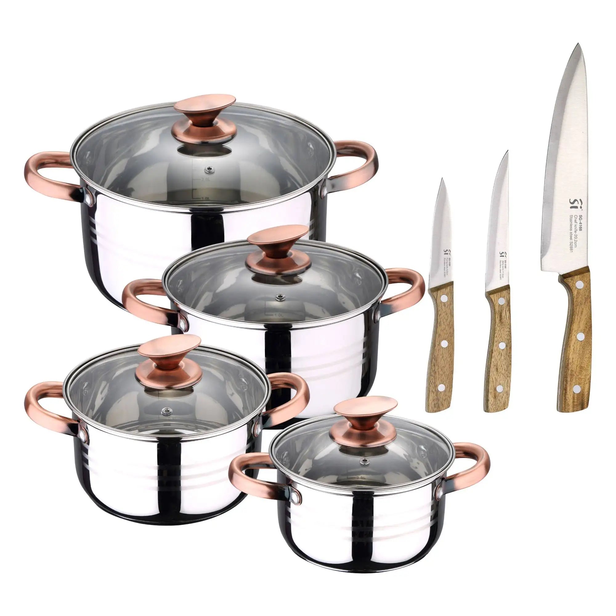 8-piece stainless steel cookware set suitable for induction hobs San Ignacio Premium Collection + 3-piece stainless steel