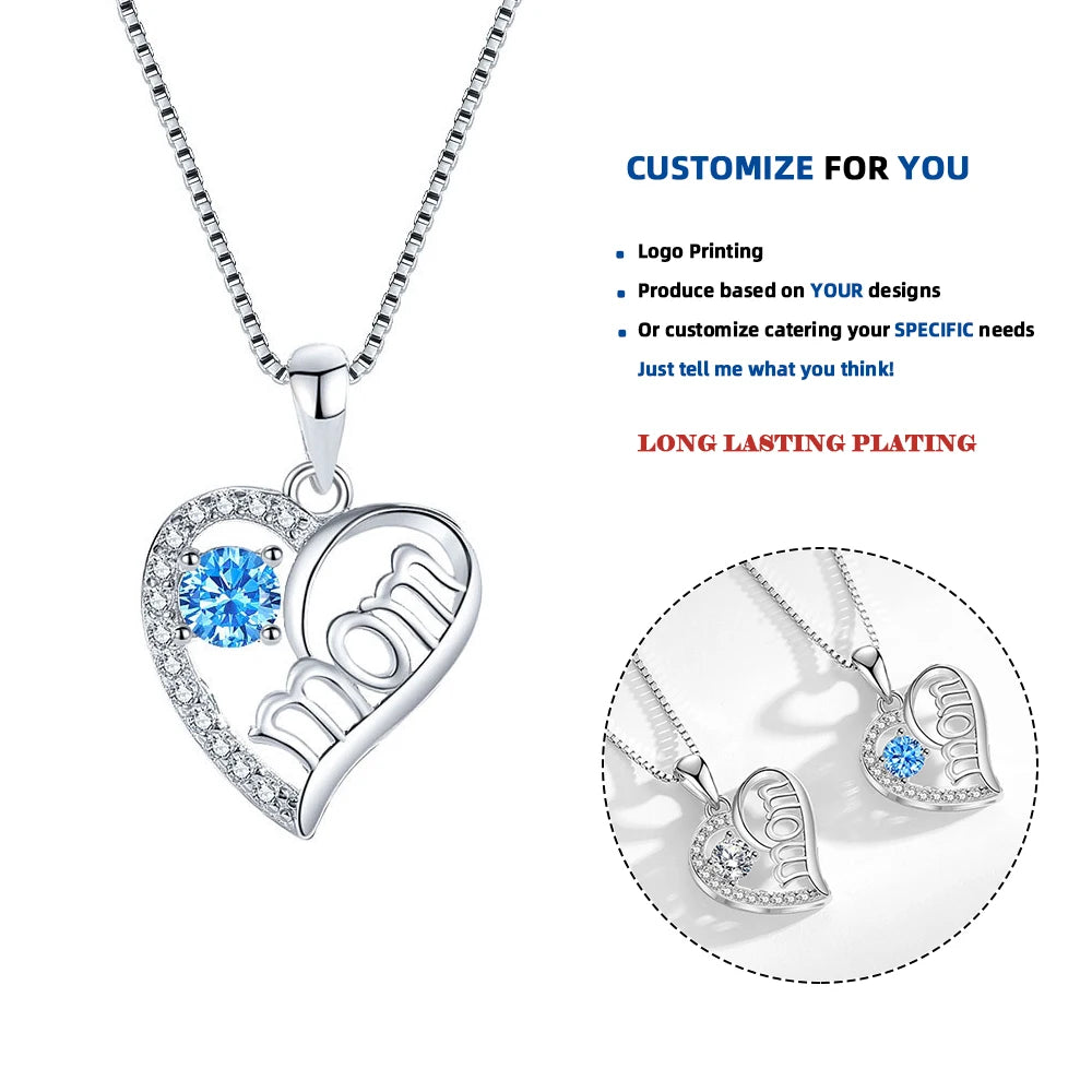 D653 925 Sterling Silver Love Heart Necklaces Silver Necklace Zircon Pendant Necklaces for Women Jewelry Gift for Women