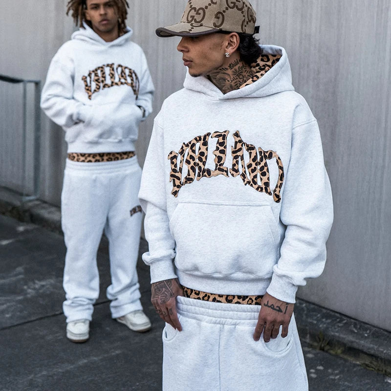Custom Unisex Applique Embroidery Tracksuit Winter Two Piece Baggy Sweatpants and Cropped Hoodie Set French Terry Tracksuit MegaBDM