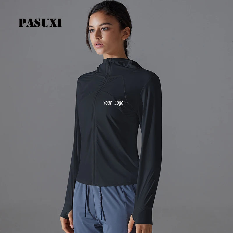 PASUXI Women's UPF50+ Ice Slim Fit Jacket Hooded Yoga Coat UV Blocking Outdoor Sports Wear Breathable Cool Quick-Dry Rash Guard