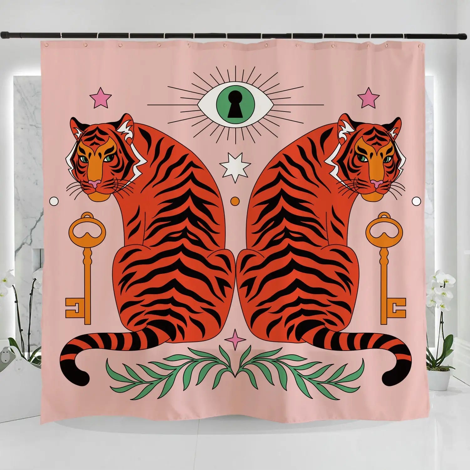 Decorative Bath Shower Curtain 2025 Waterproof Bathroom Curtain Cute Tigers with Eye of Providence Shower Curtain Wtih Hook