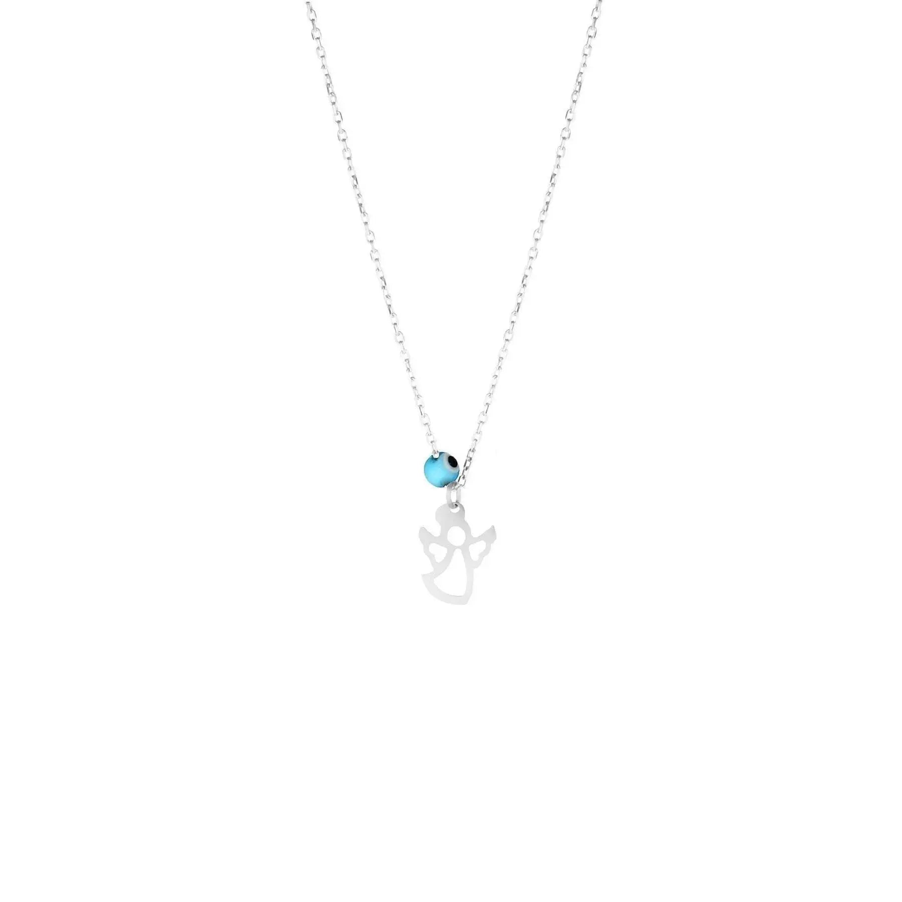 925 Sterling Silver Fine Pendant Necklace with Blue Agate Angel Design DSALK1001 Turkey