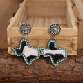 South American Cow Pattern Texas Shape Western Earrings for Cowgirl