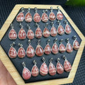 Natural Rhodochrosite S925 Pendant Pink Lace Pattern Banded Gemstone Necklace Sterling Silver Waterdrop Healing Crystal High