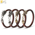 CSJA Wholesale Viking Cuff Bangle Man Wristband Vintage Stainless Steel Dragon Head Leather Bracelet for Men H149