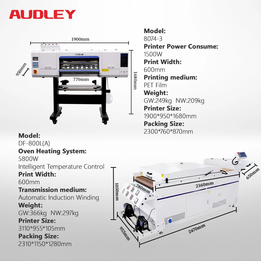 For Audley 4 I3200 White Ink T-shirt Printer A2 Heat Transfer Machine 600mm Shaker Dryer New Condition Roll-to-roll Printer for