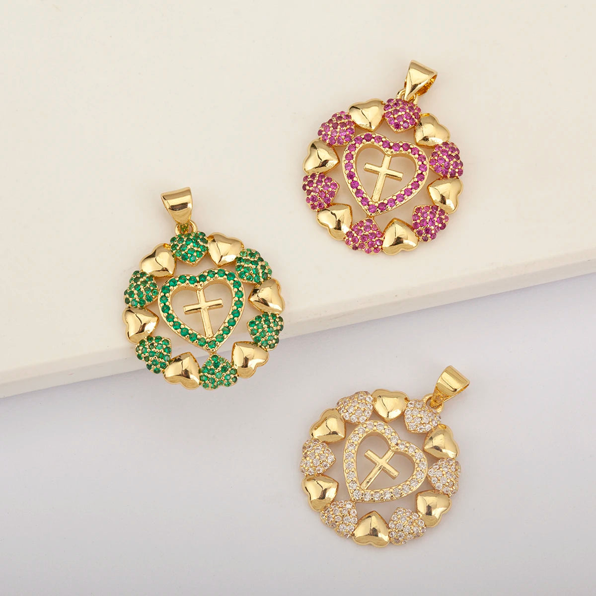 QIKU Wholesale Vintage Heart and Small Cross Charms Copper Gold Filled for Jewelry Making Bulk Supplies Aesthetic DIY Pendants