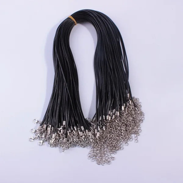 2mm Black Leather Rope Chain Obster Clasp Wax Line Leather Cord Jewelry Accessories Gemstone Pendant Necklace Chain Rope